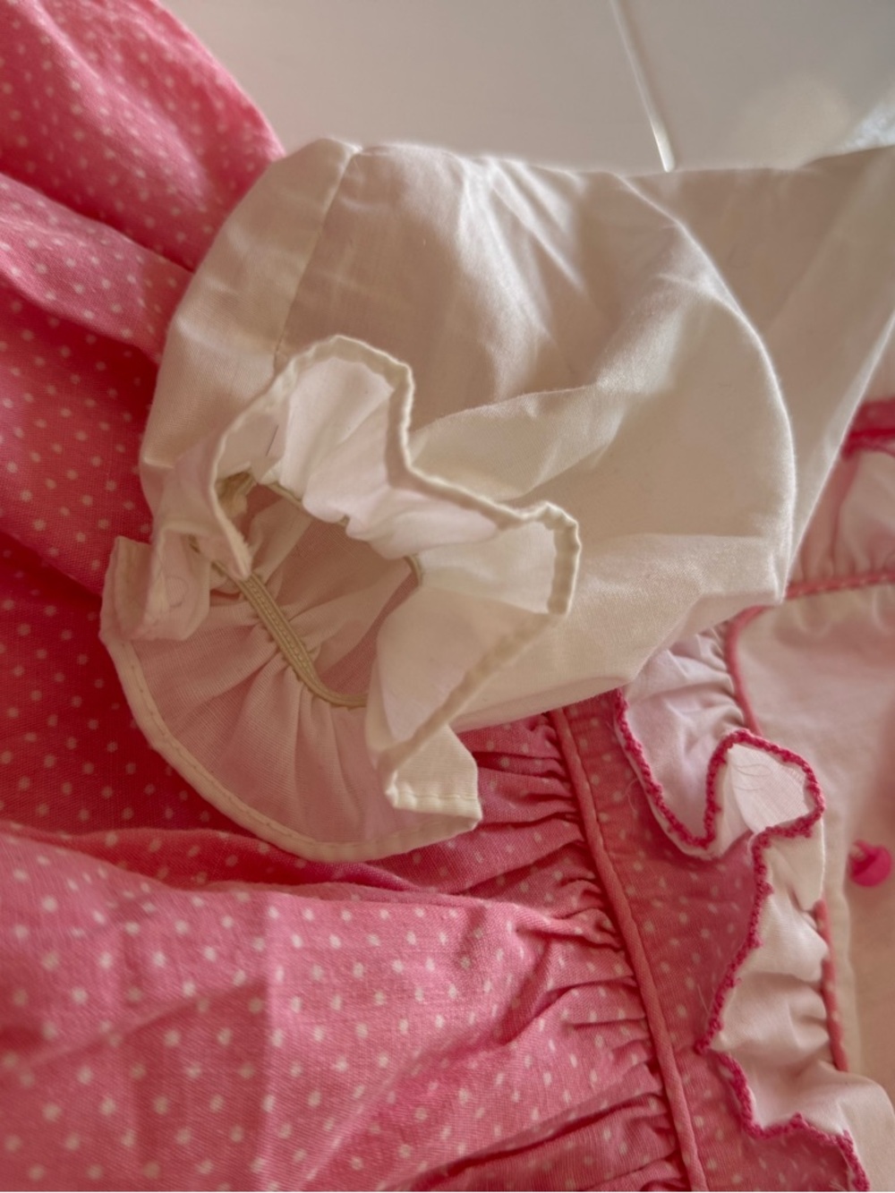 Vintage Pert'n Sassy Baby Girls 6-9m Prairie Dress Pink Polka Dot Ruffle 1970s - Picture 8 of 12